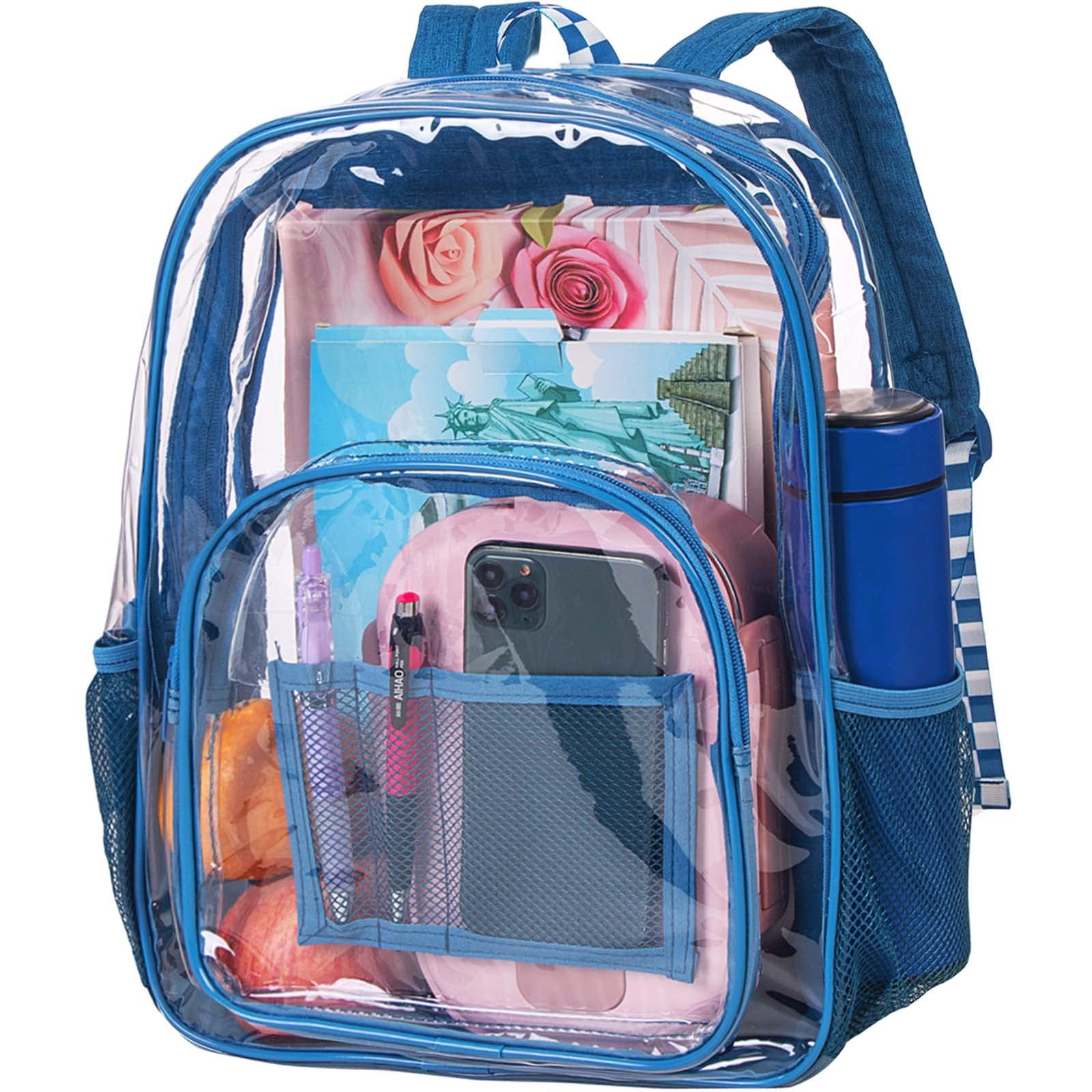 KLFVB Clear Backpack Heavy Duty, See Through Transparent Bookbag - Blue One Size | Amazon (US)