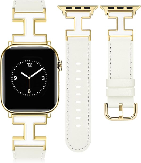MOINSPIRE Leather Band Compatible with Apple Watch Bands Women 38/40/41/42/44/45/46/49mm Dressy D... | Amazon (US)