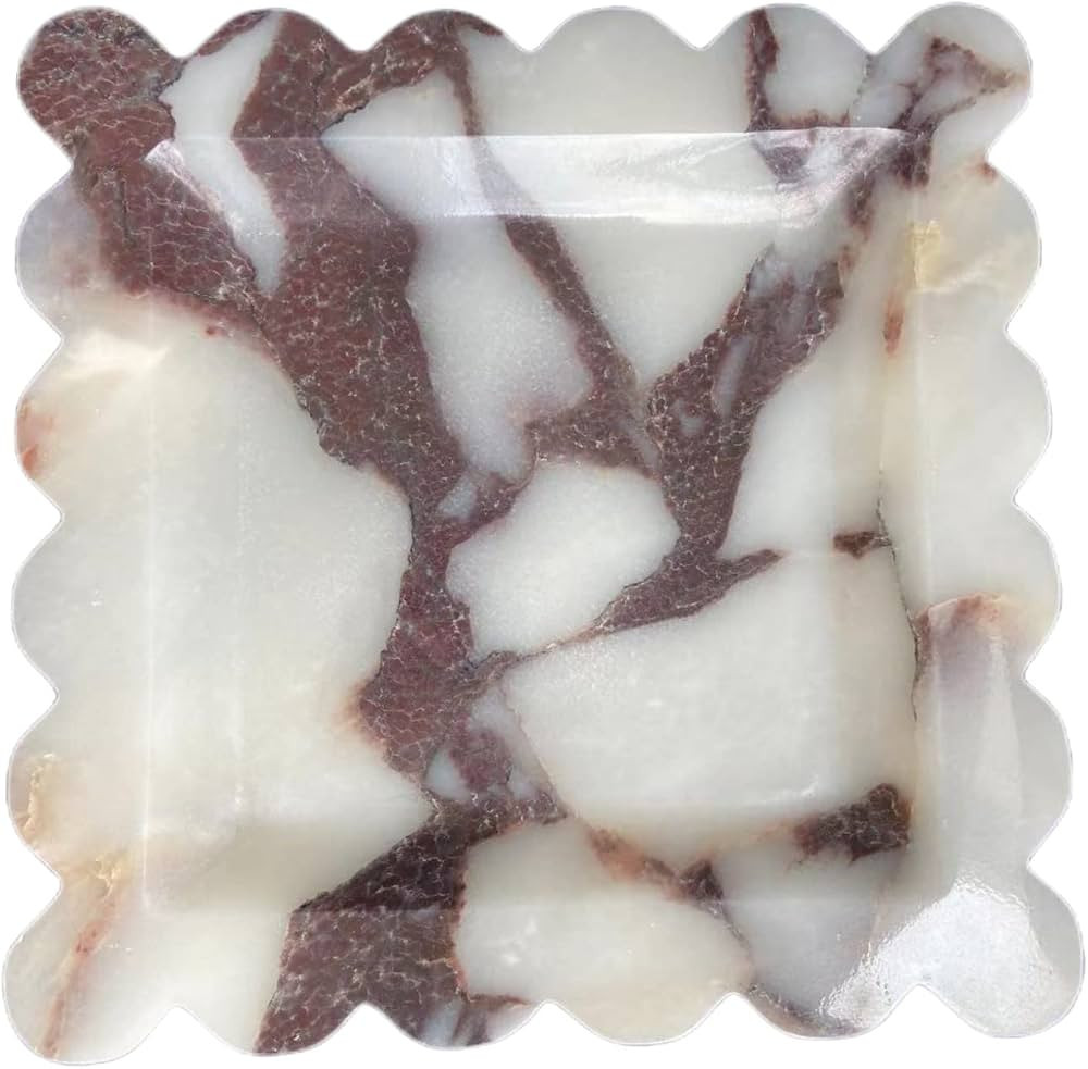 Vintage Natural Marble Tray Small Ornaments Scalloped Tray Handmade Storage Dish for Counter, Van... | Amazon (US)