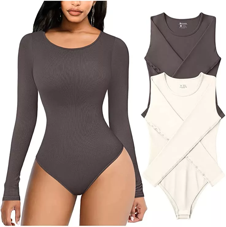 OQQ Women's 3 Piece Bodysuits Sexy Ribbed Sleeveless Adjustable Spaghetti  Strips Shapewear Tops Bodysuits Black Coffee White at  Women's  Clothing store