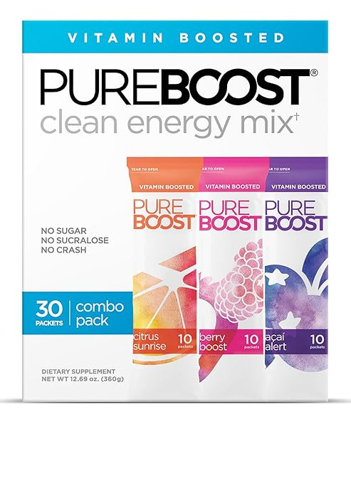 Pureboost Clean Energy Booster, Refreshing Energy Drink Mix with B12 Vitamins, Electrolytes, Anti... | Amazon (US)