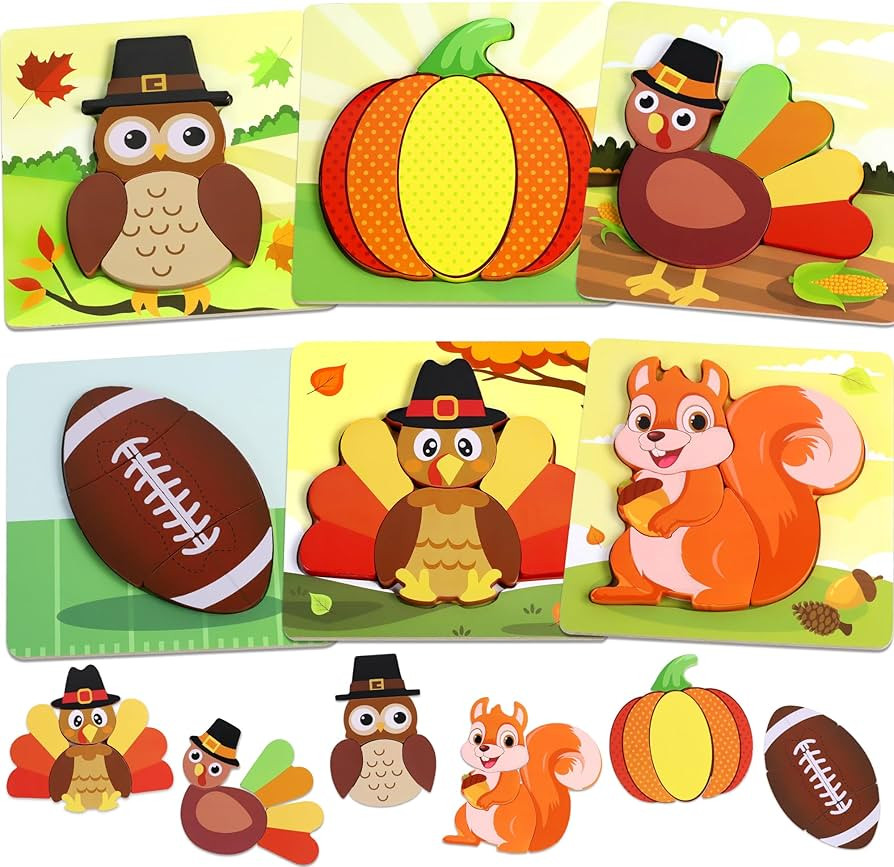 6 Pack Thanksgiving Wooden Puzzle for Toddlers, Thanksgiving Toys Jigsaw Puzzles for Thanksgiving... | Amazon (US)