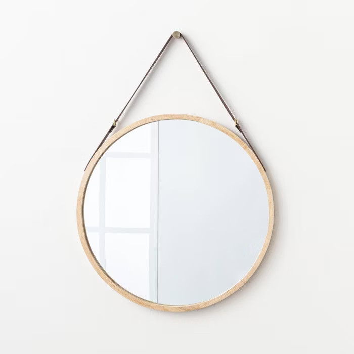 26" Wood Mirror with Pleather Strap Hanger - Threshold™ designed with Studio McGee | Target