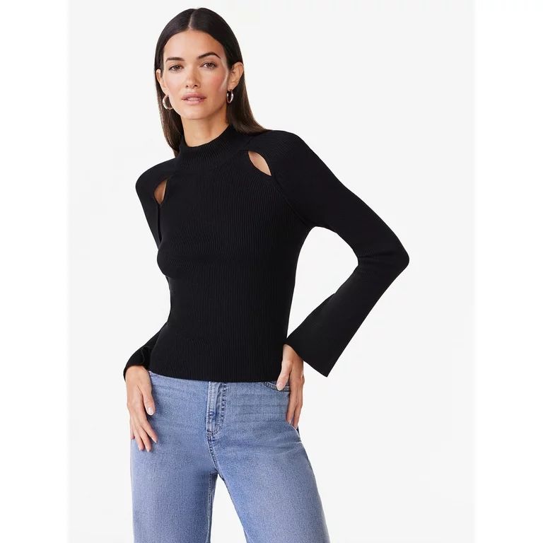 Scoop Women’s Long Cut Out Rib Knit Sweater with Long Sleeves, Sizes XS-XXL | Walmart (US)