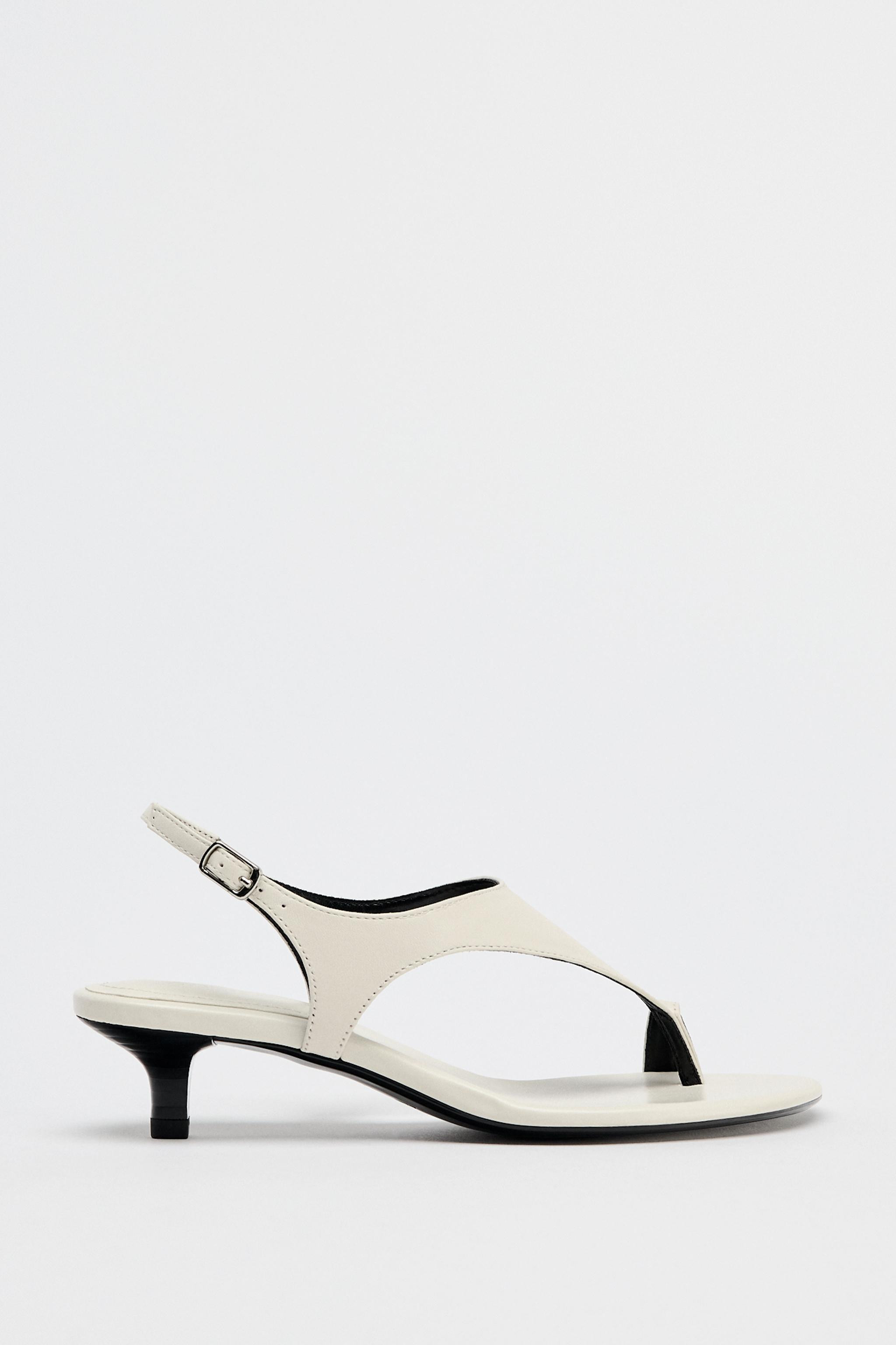 LEATHER KITTEN HEELED SANDALS | Zara US