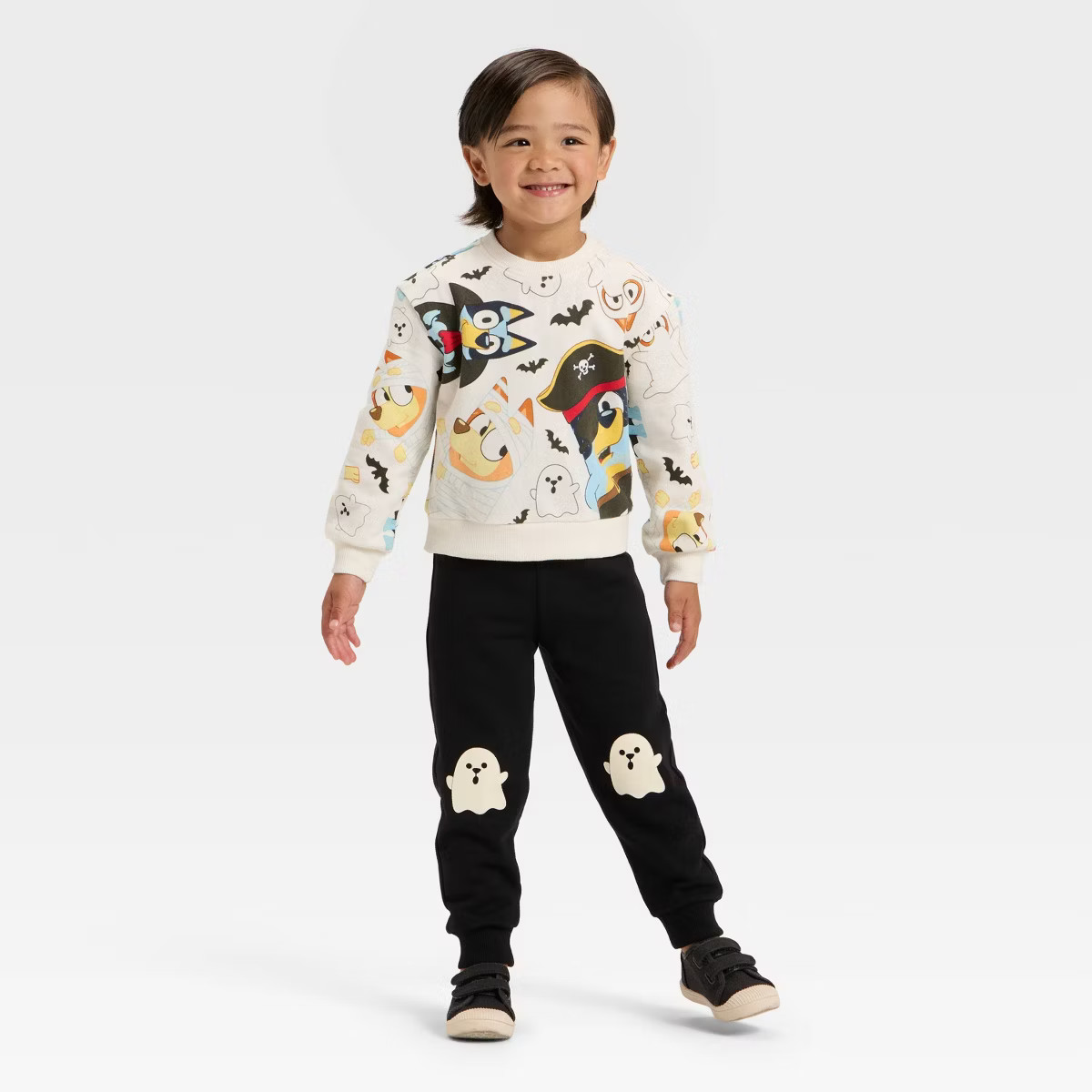 Toddler Boys' 2pc Bluey Halloween Fleece Pullover and Bottom Set - White/Black | Target
