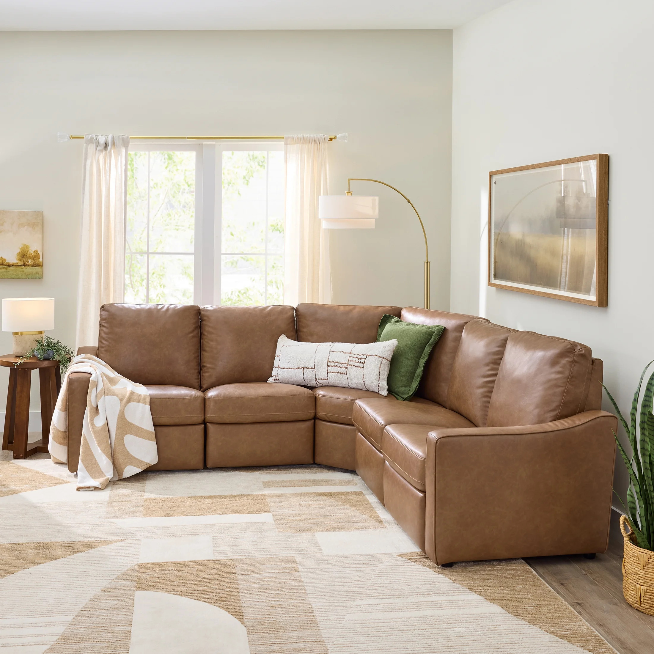 Better Homes & Gardens Allen Power Reclining Sectional, Cocoa Faux Leather | Walmart (US)