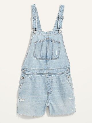 Slouchy Straight Workwear Light-Wash Non-Stretch Cut-Off Jean Short Overalls for Women -- 3.5-inc... | Old Navy (US)