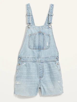 Slouchy Straight Workwear Light-Wash Non-Stretch Cut-Off Jean Short Overalls for Women -- 3.5-inc... | Old Navy (US)