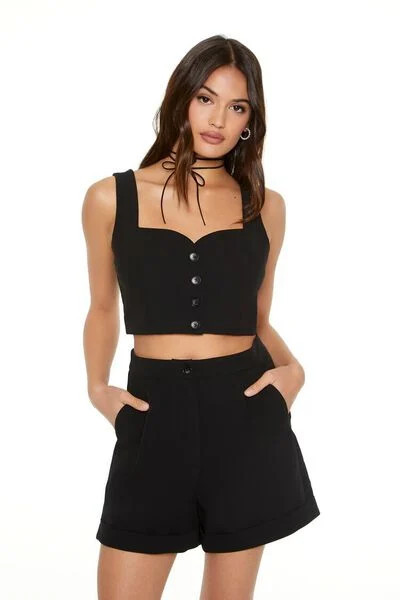Button-Front Crop Top & Shorts Set | Forever 21
