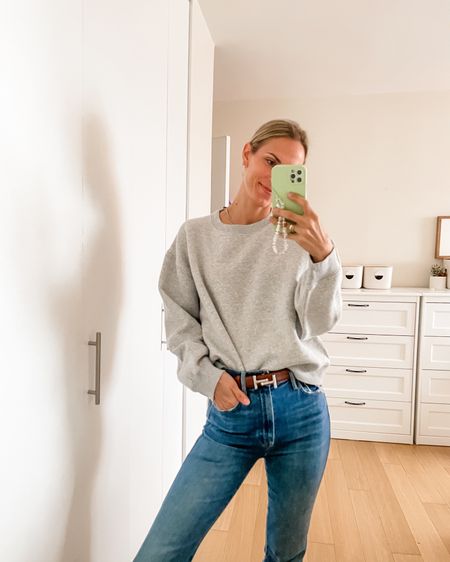 Best cropped sweatshirt!!! Butter soft and perfect with high waisted jeans. On sale now for $45 and comes in 5 colors, but I opted for the neutrals. Such a good closet staple!!!!! 

#LTKsalealert #LTKstyletip #LTKfindsunder50