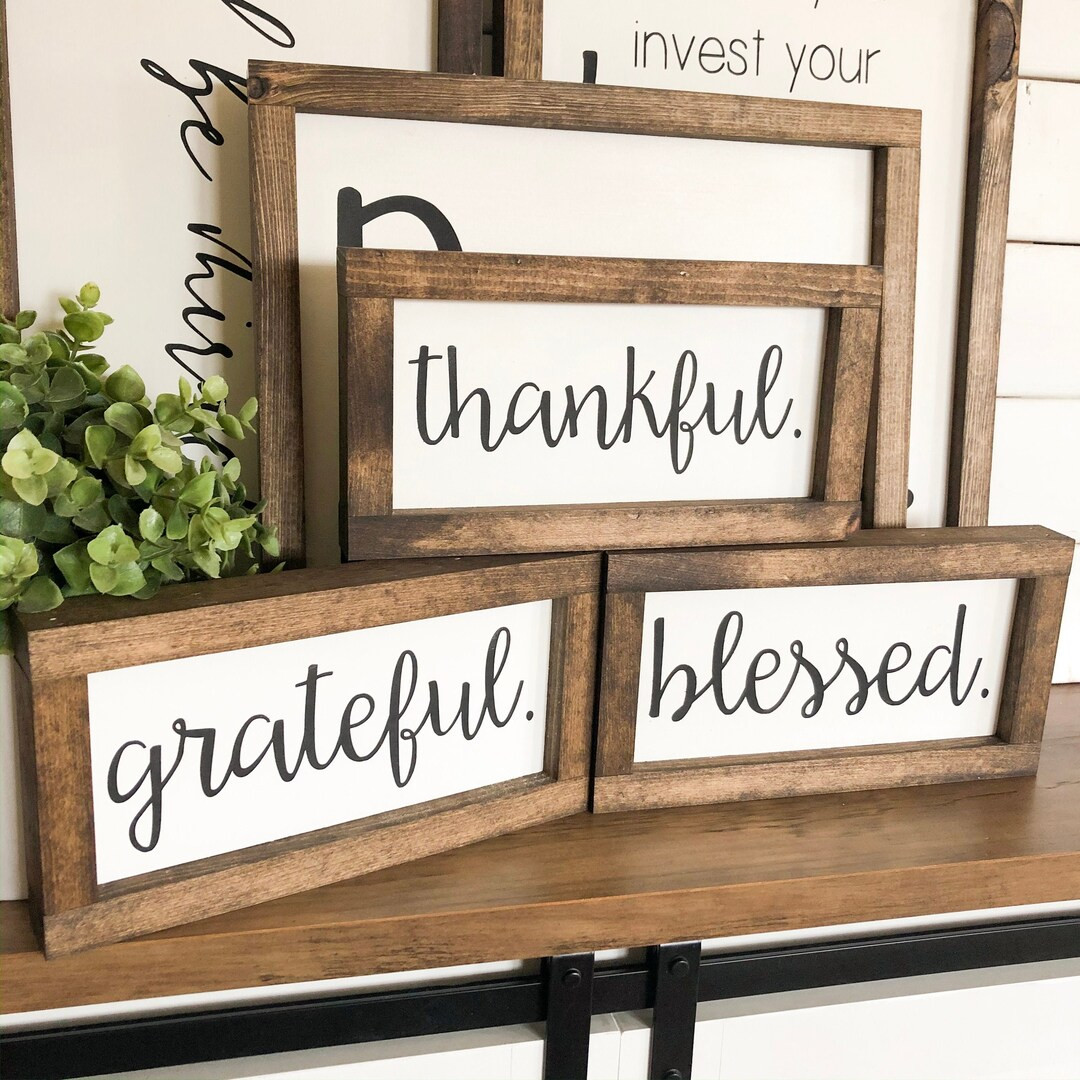 Thankful Grateful Blessed Wood Signs With Frame Thankful - Etsy | Etsy (US)