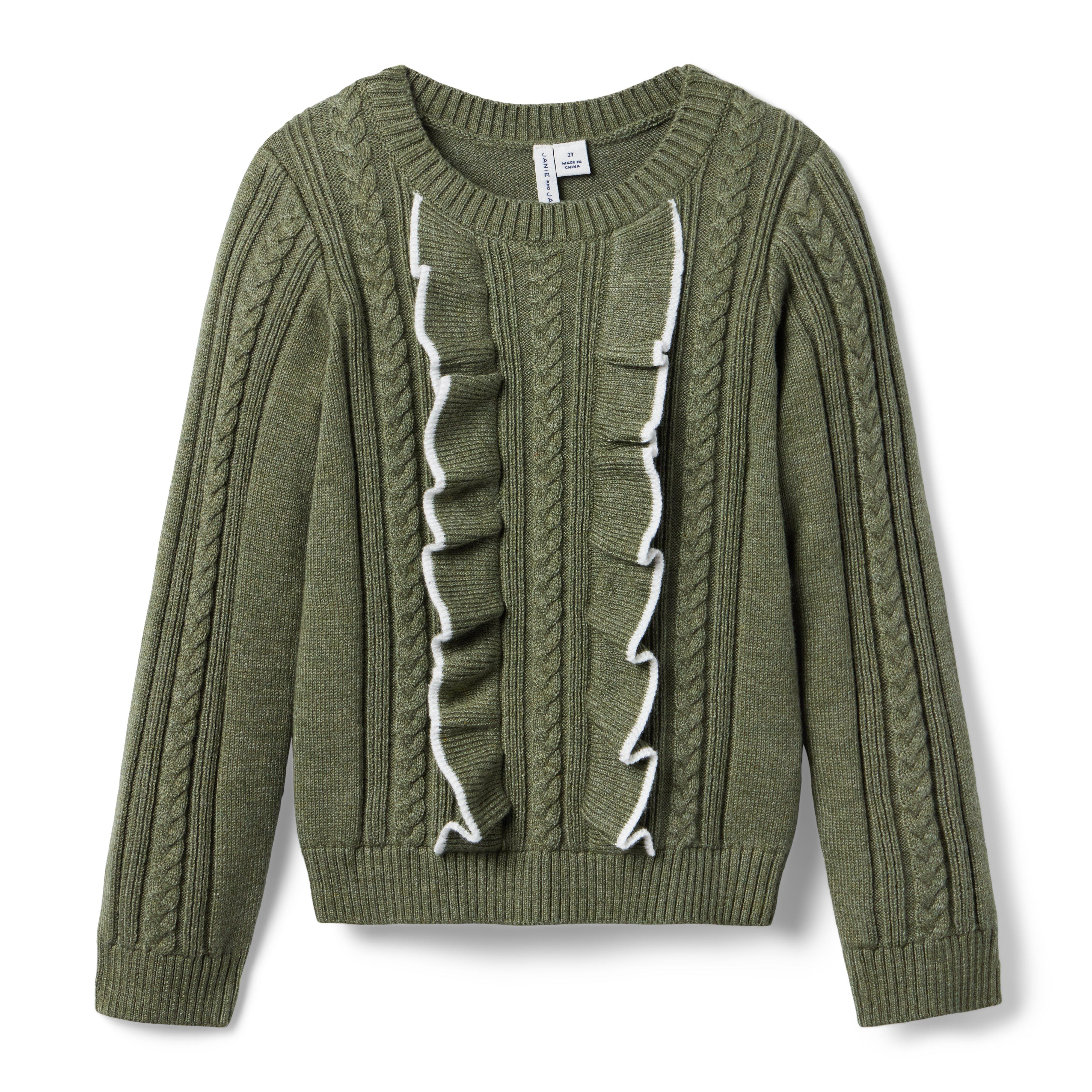 Janie and Jack | Cable Knit Ruffle Sweater - Green / 6-12m | Janie and Jack