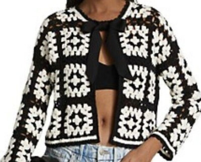 Alice & Olivia ANDERSON CROPPED BOXY CARDIGAN WITH BOW | eBay US