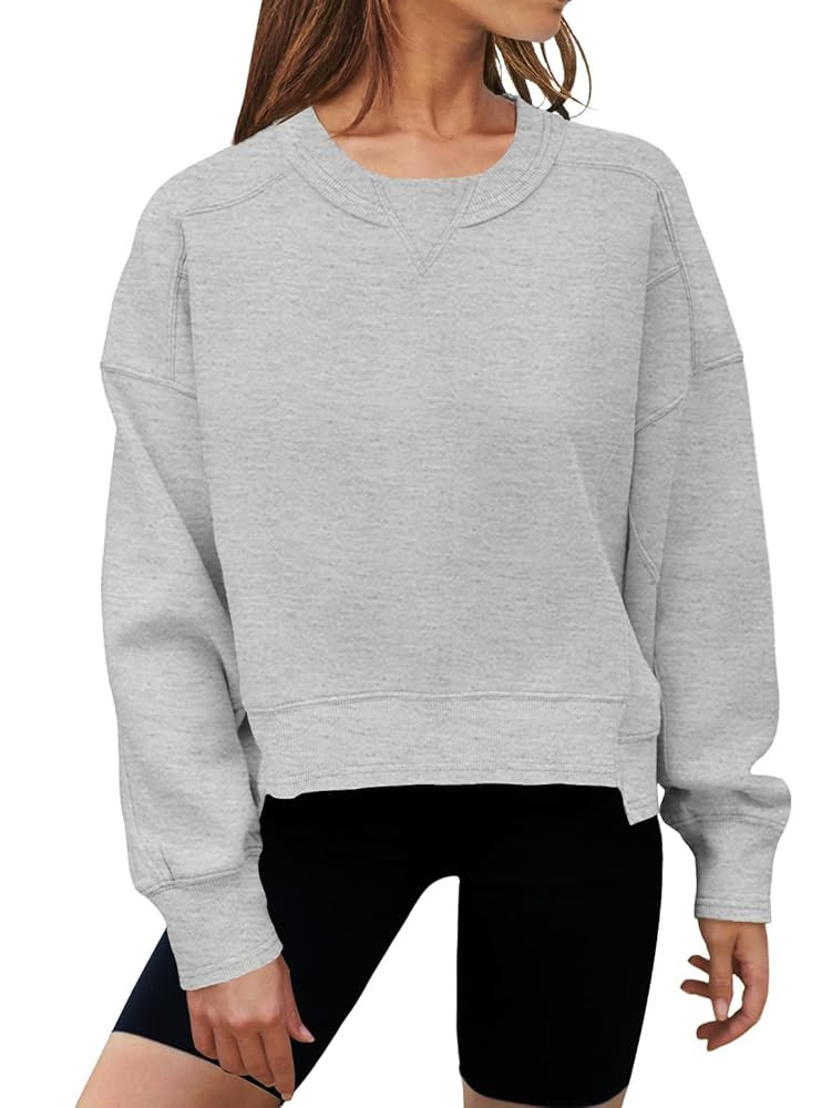 MEROKEETY Women's Oversized Cropped Sweatshirts Crewneck Fleece Workout Pullover Sweater Fall Out... | Amazon (US)
