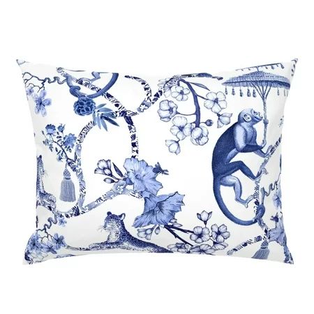 Chinoiserie Blue White Flowers Monkey Floral Leopard Pillow Sham by Spoonflower | Walmart (US)
