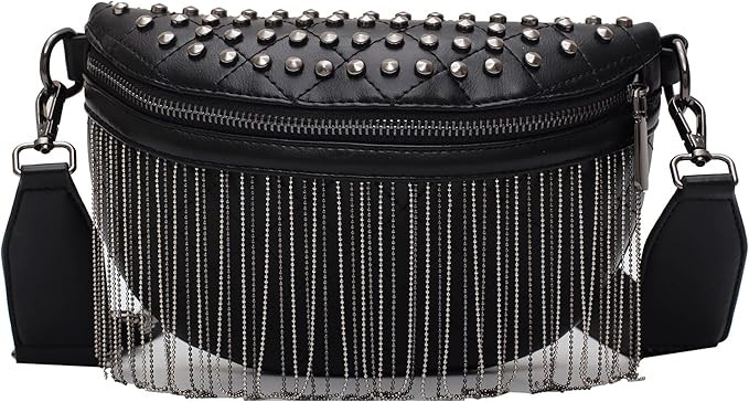 GLT.ETL Fanny pack Chest Bag For women Faux leather Fringe Quilted Waist Bum Cross body Bags Rive... | Amazon (US)