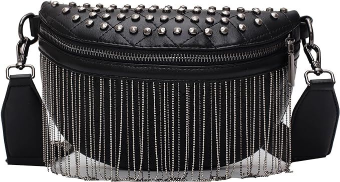GLT.ETL Fanny pack Chest Bag For women Faux leather Fringe Quilted Waist Bum Cross body Bags Rive... | Amazon (US)