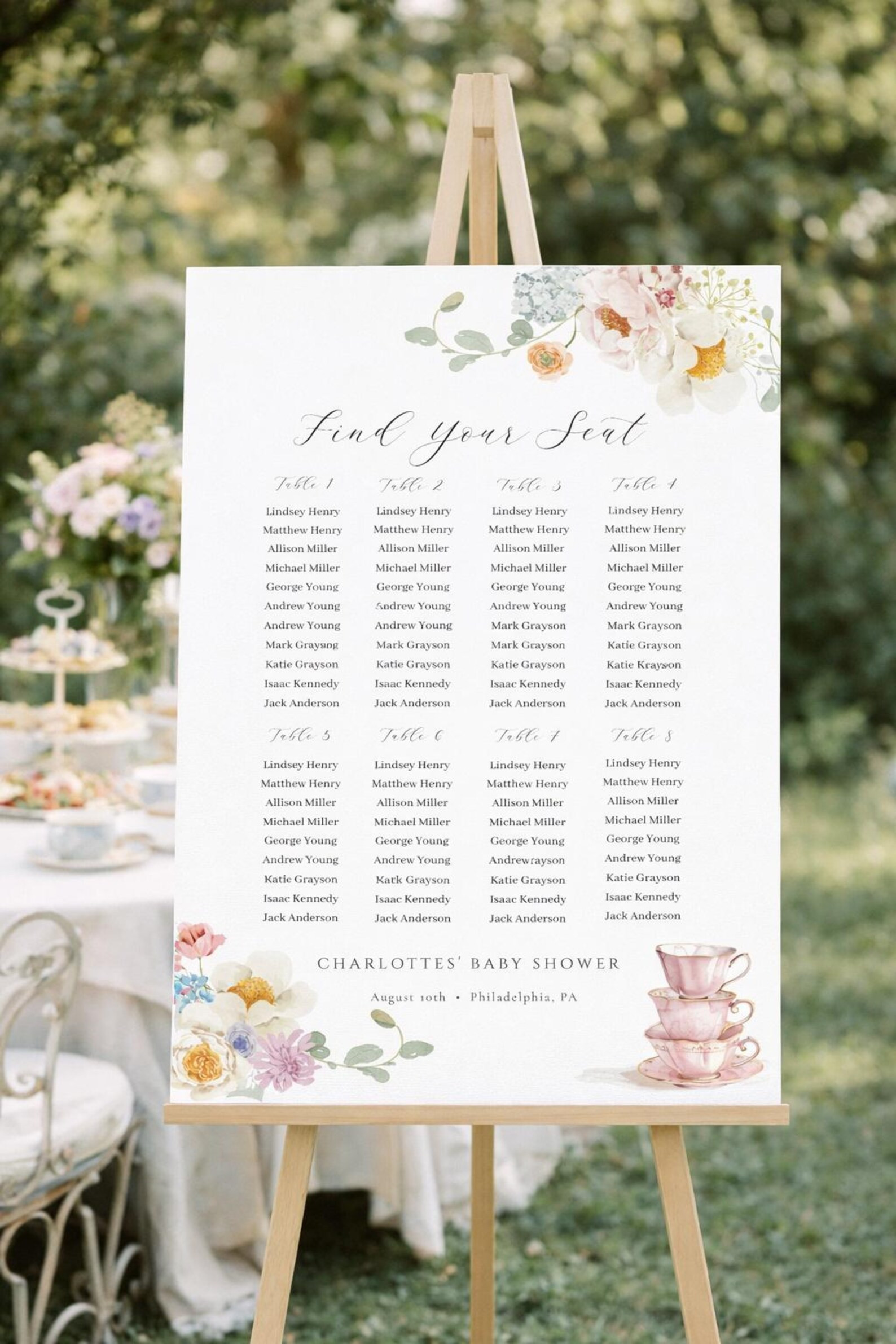 Wildflower Baby Shower Seating Chart Sign | Bridal Shower Printable Template | Tea Party Decor | ... | Etsy (US)