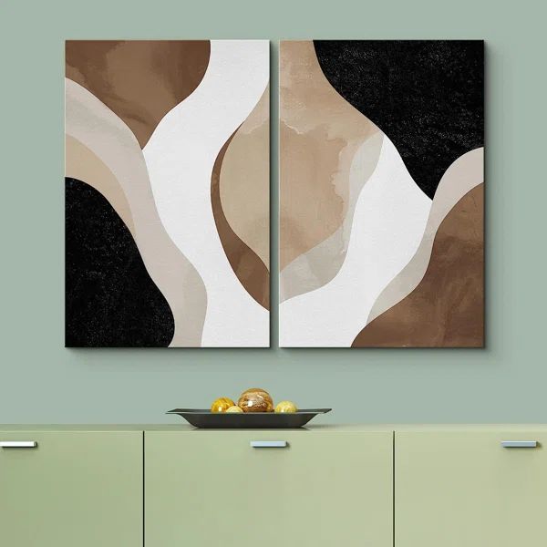 Watercolor Tan Brown Waves Organic Modern Abstract Wall Art Framed On Canvas 2 Piece Painting Pri... | Wayfair North America