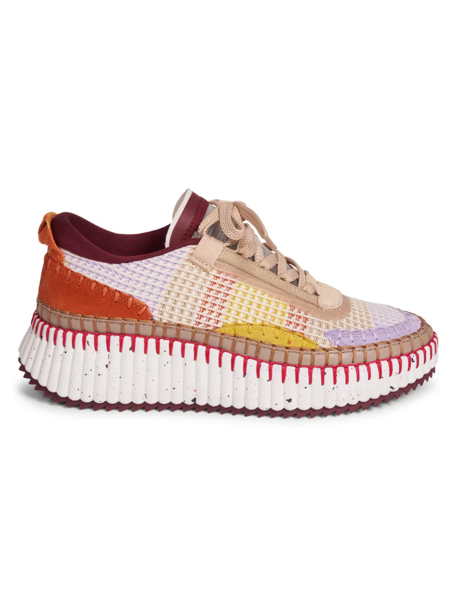Shop Chloé Nama Mixed Media Platform Sneakers | Saks Fifth Avenue | Saks Fifth Avenue