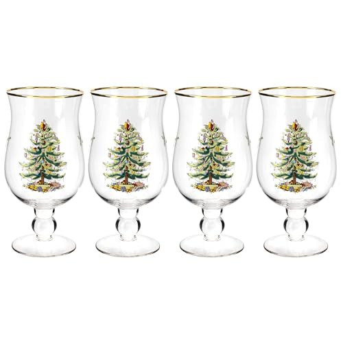 Spode Christmas Tree 17.5oz Tulip Glasses, Set of 4 - Gold-Rimmed Whimsical Holiday Glasses for Sparkling Wine & Champagne, Ideal for Holiday Brunches & New Year’s Celebrations | Amazon (US)