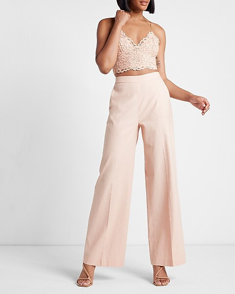 Super High Waisted Linen-Blend Wide Leg Pant | Express
