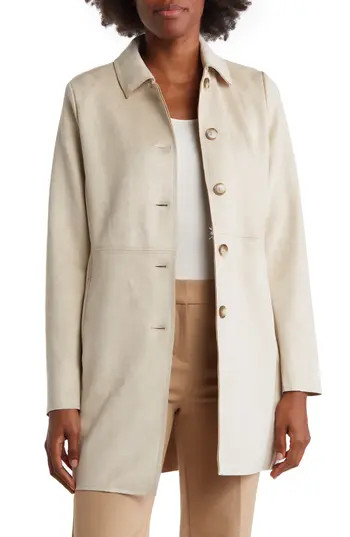T Tahari Faux Suede Car Coat in Natural Beige at Nordstrom Rack, Size Medium | Nordstrom Rack