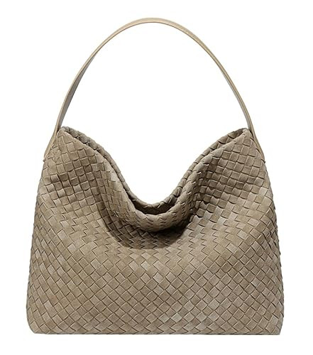 Amazon.com: Woven Suede Shoulder Bag for Women Suede Hobo Bag Tote Elegant Handbag Satchel for Wo... | Amazon (US)