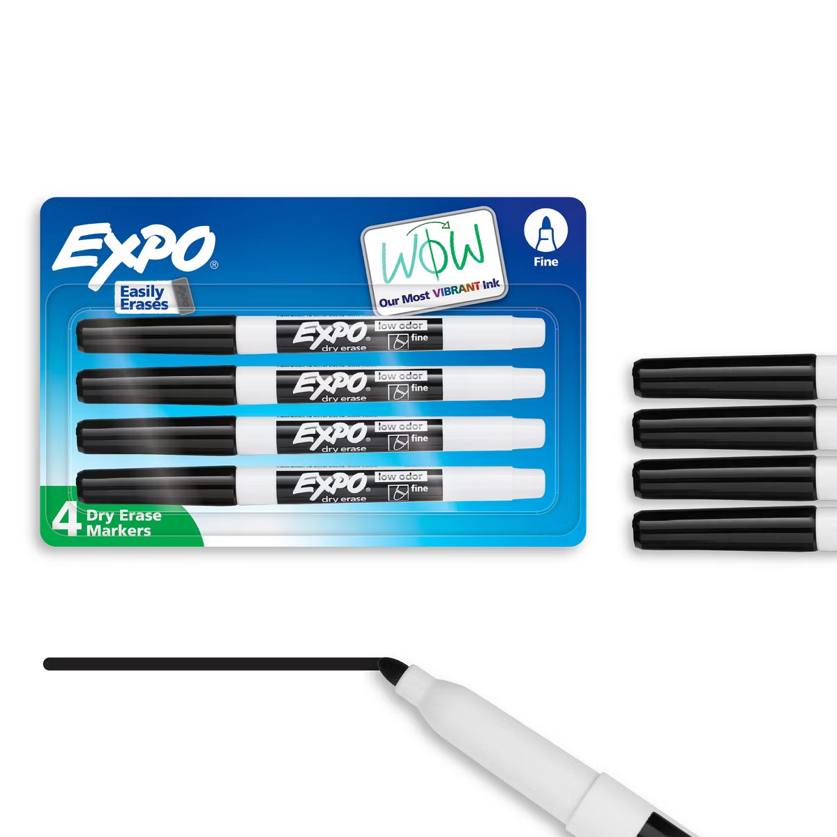 Expo 4pk Dry Erase Markers Fine Tip Black: Thin Whiteboard Markers, Low-Odor, Erasable, Stationer... | Target