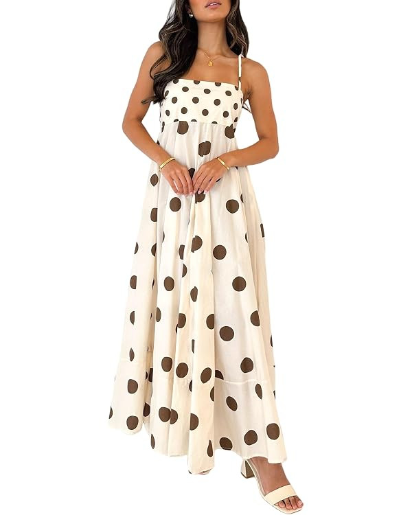 Women Boho Floral Maxi Dress Spaghetti Strap Smocked Back Flowy Dress Sleeveless Aline Long Sundr... | Amazon (US)