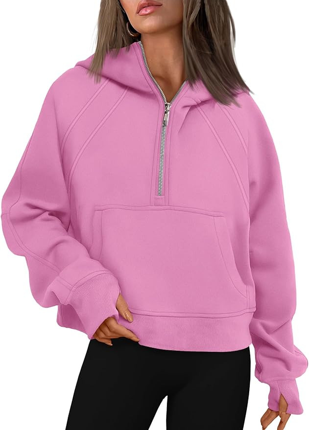 WYNNQUE Womens Quarter Zip Pullover Cropped Hoodies Long Sleeve Fleece Half Zip Sweatshirts Fall ... | Amazon (US)
