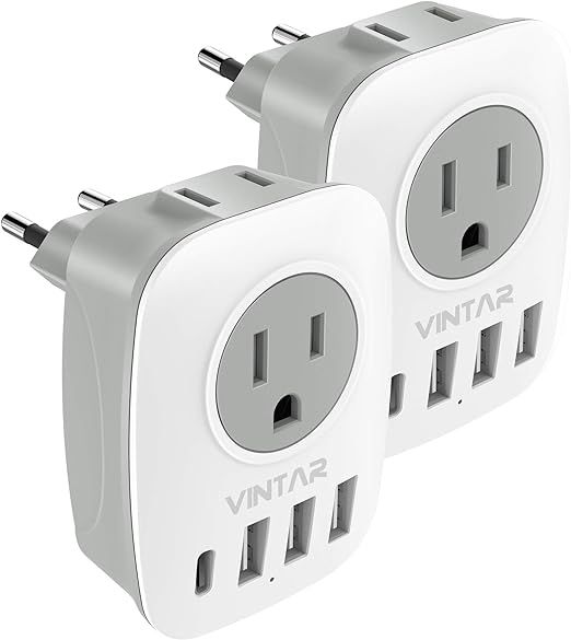 [2-Pack] European Travel Plug Adapter, VINTAR International Power Adaptor with 1 USB C, 2 America... | Amazon (US)