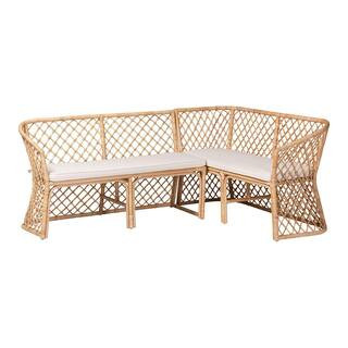 Aysi Light Honey Rattan 2-Piece Dining Nook Banquette Set | The Home Depot