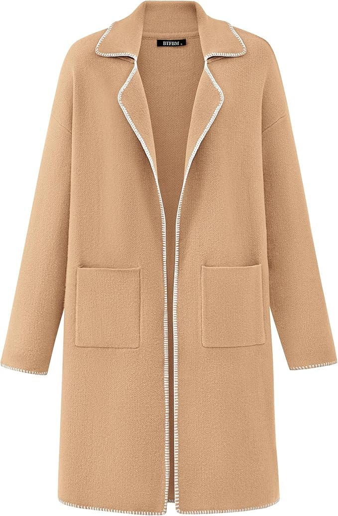 BTFBM Women's Open Front Cardigan Lapel Coatigan Lady 2024 Fall Winter Jacket Outwear Long Sweate... | Amazon (US)