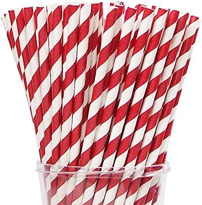 Webake Paper Straws Biodegradable Bulk 144 Red Striped Drinking Straws, Great Alternative Disposa... | Amazon (US)