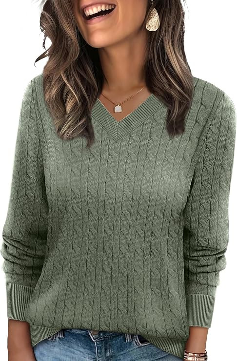 Sampeel Sweaters for Women Fashion 2025 Cable Knit Fall Clothes V Neck Business Casual Teacher Ou... | Amazon (US)