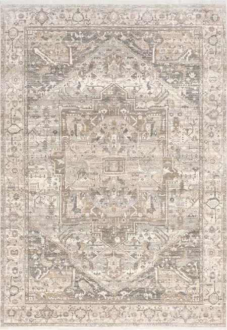 Edessa Fringed Medallion Silver Rug | Rugs USA