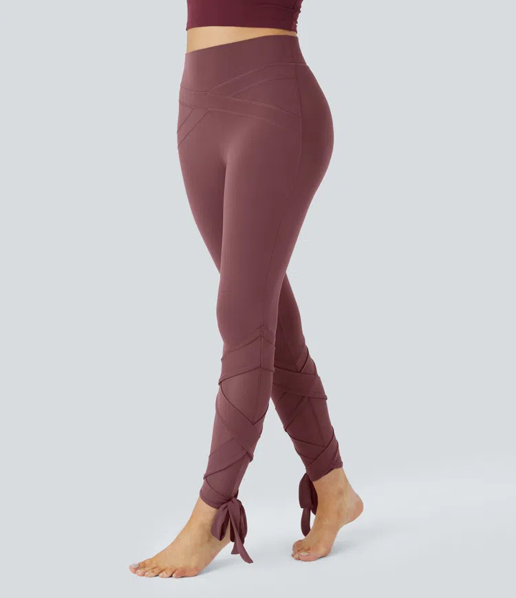 Women’s SoftlyZero™ High Waisted Contrast Mesh Lace Up Yoga 7/8 Leggings-UPF50+ - Halara | HALARA
