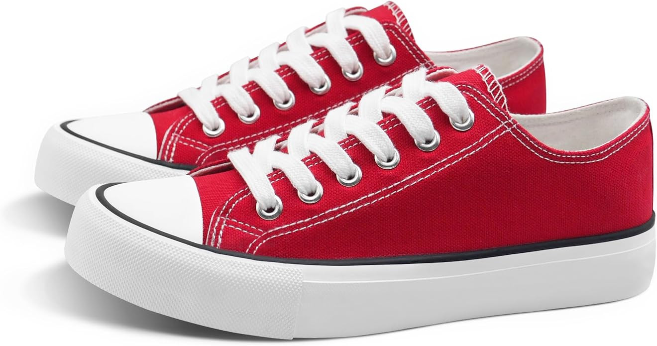 ANTLULU Womens Canvas Shoes Low Top and Lace up Fashion Casual Sneakers Black and White Classic | Amazon (US)