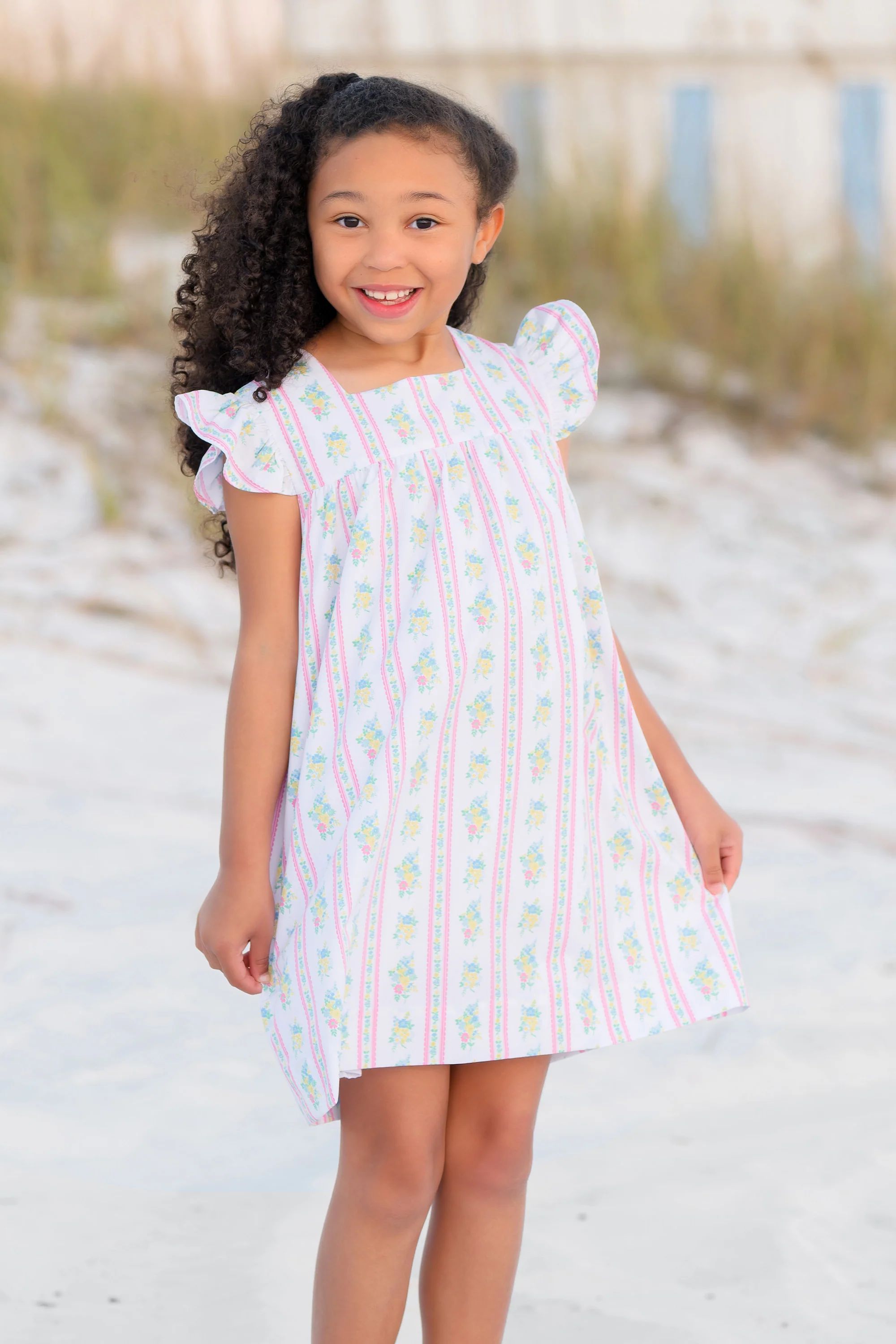 Rosemary Ruffle Dress - Argonne Forest Flowers (White) | The Beaufort Bonnet Company