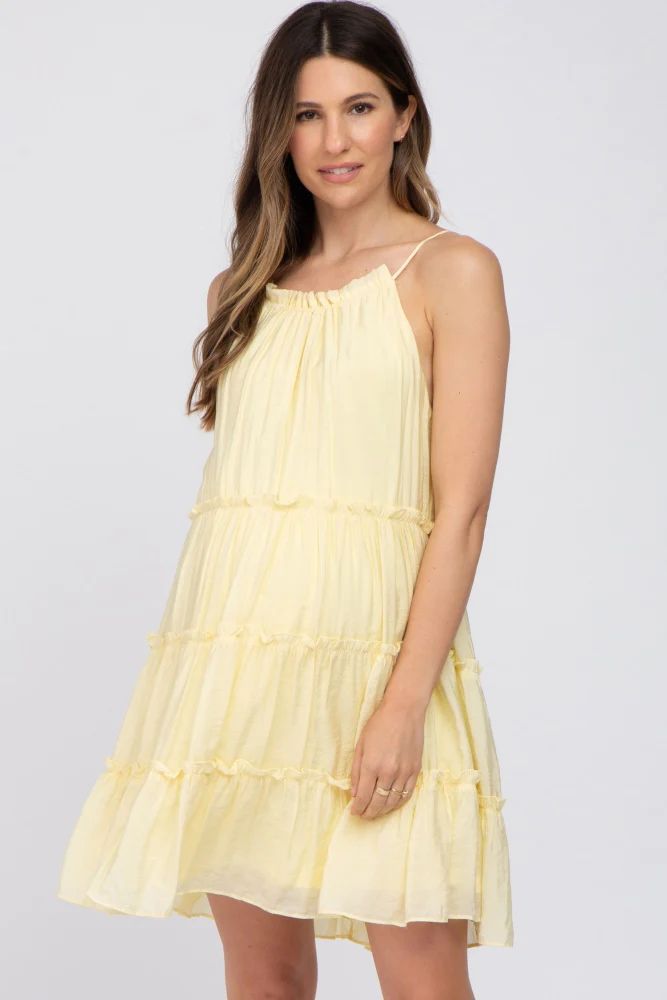 Yellow Tiered Ruffle Accent Maternity Mini Dress | PinkBlush Maternity