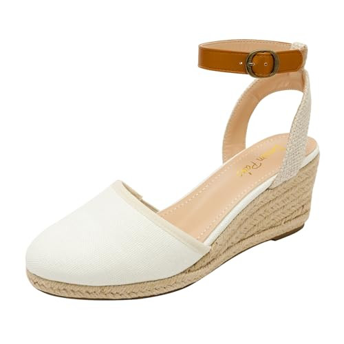 DREAM PAIRS Wedge Sandals for Women, Espadrilles Wedges Closed Toe Sandals with Ankle Strap White Size 9.5 Amanda-3 | Amazon (US)