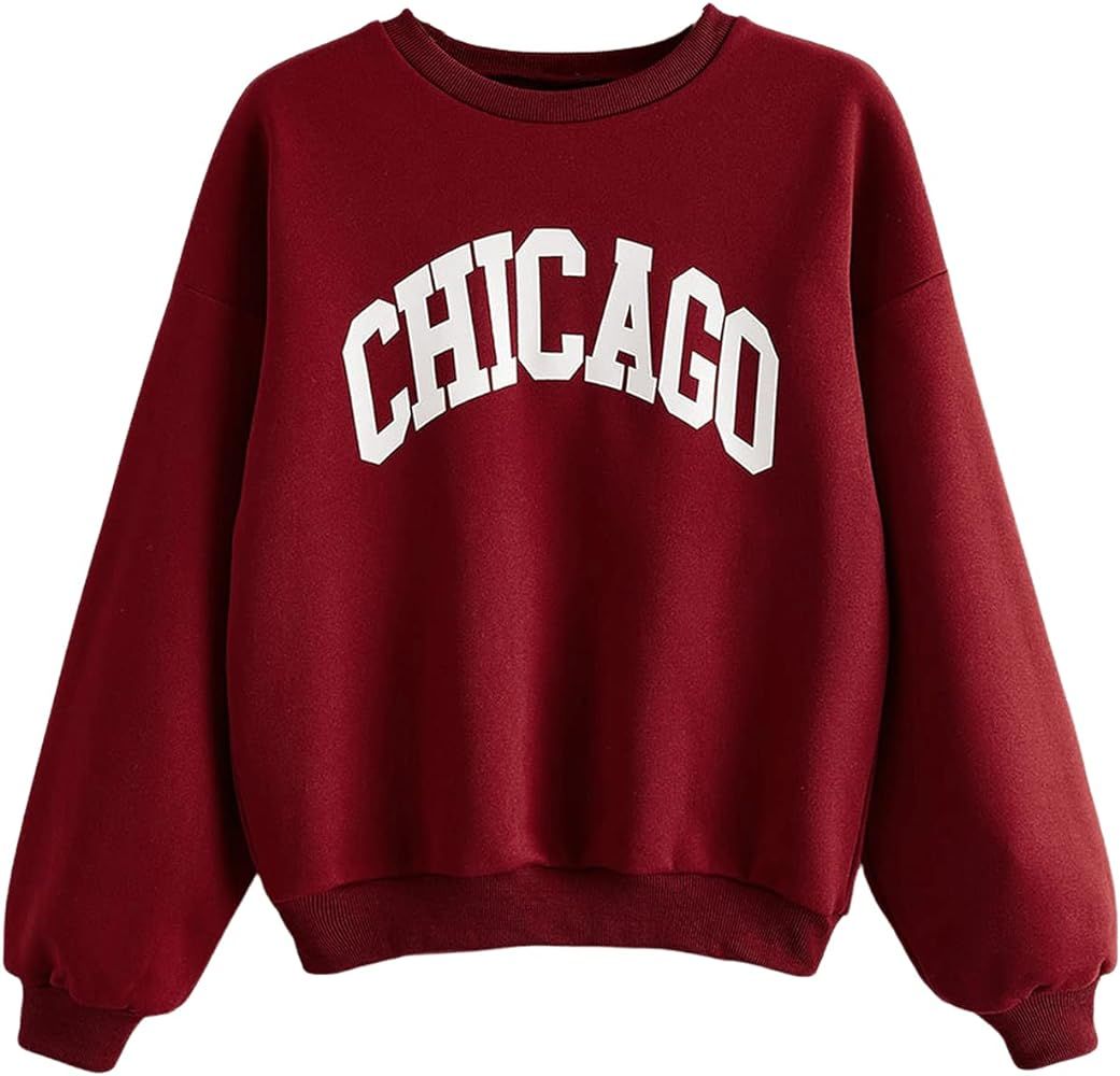SweatyRocks Women's Cute Letter Graphic Long Sleeve Pullover Tops Lightweight Sweatshirt | Amazon (US)