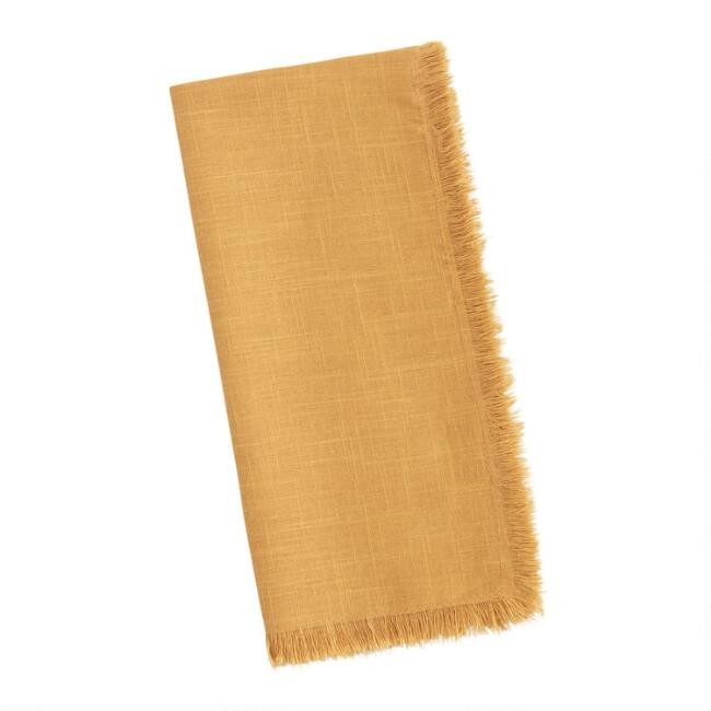 Mustard Yellow Cotton Slub Napkins with Fringe Set of 4 | World Market