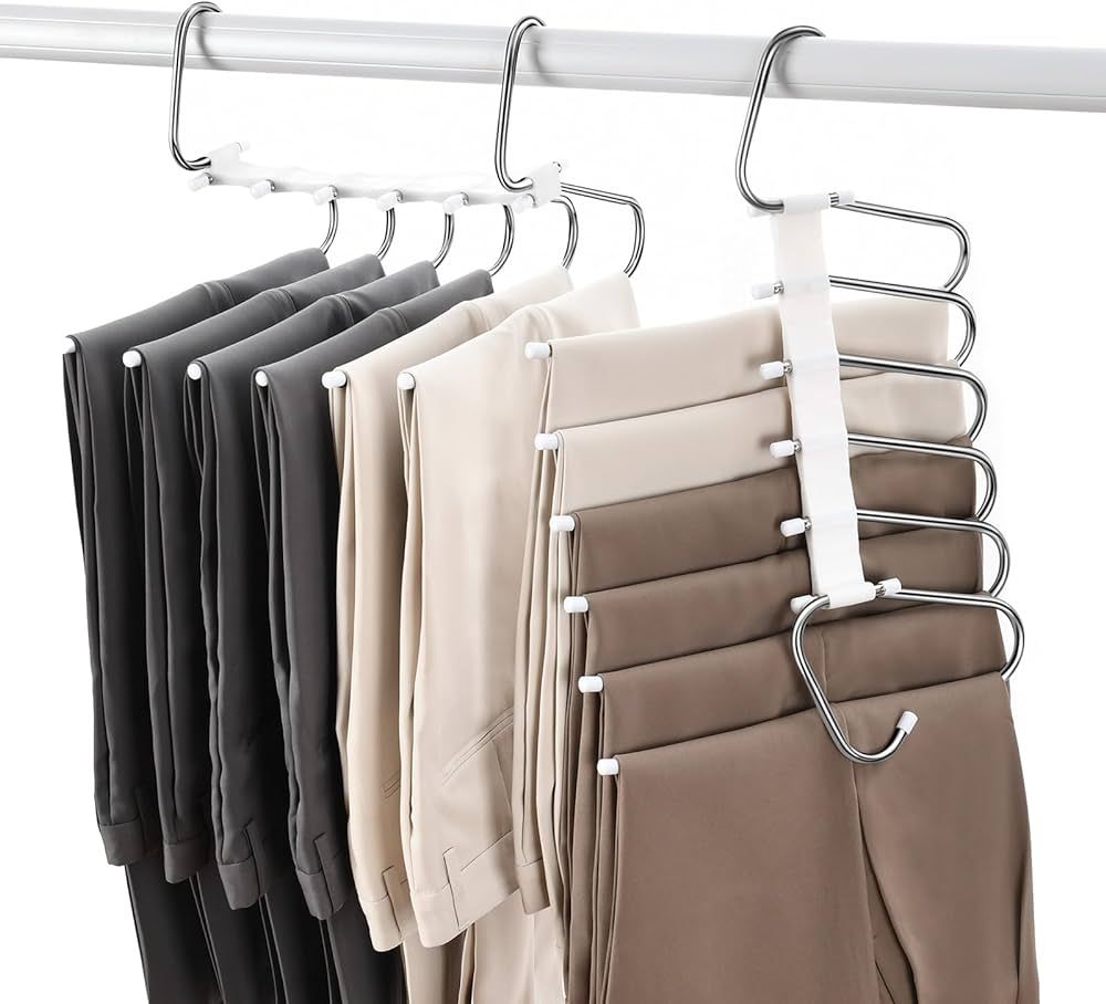 Upgraded Pants Hangers Space Saving, 6 Layers Clothes Rack, Stainless Steel Multifunctional Close... | Amazon (US)