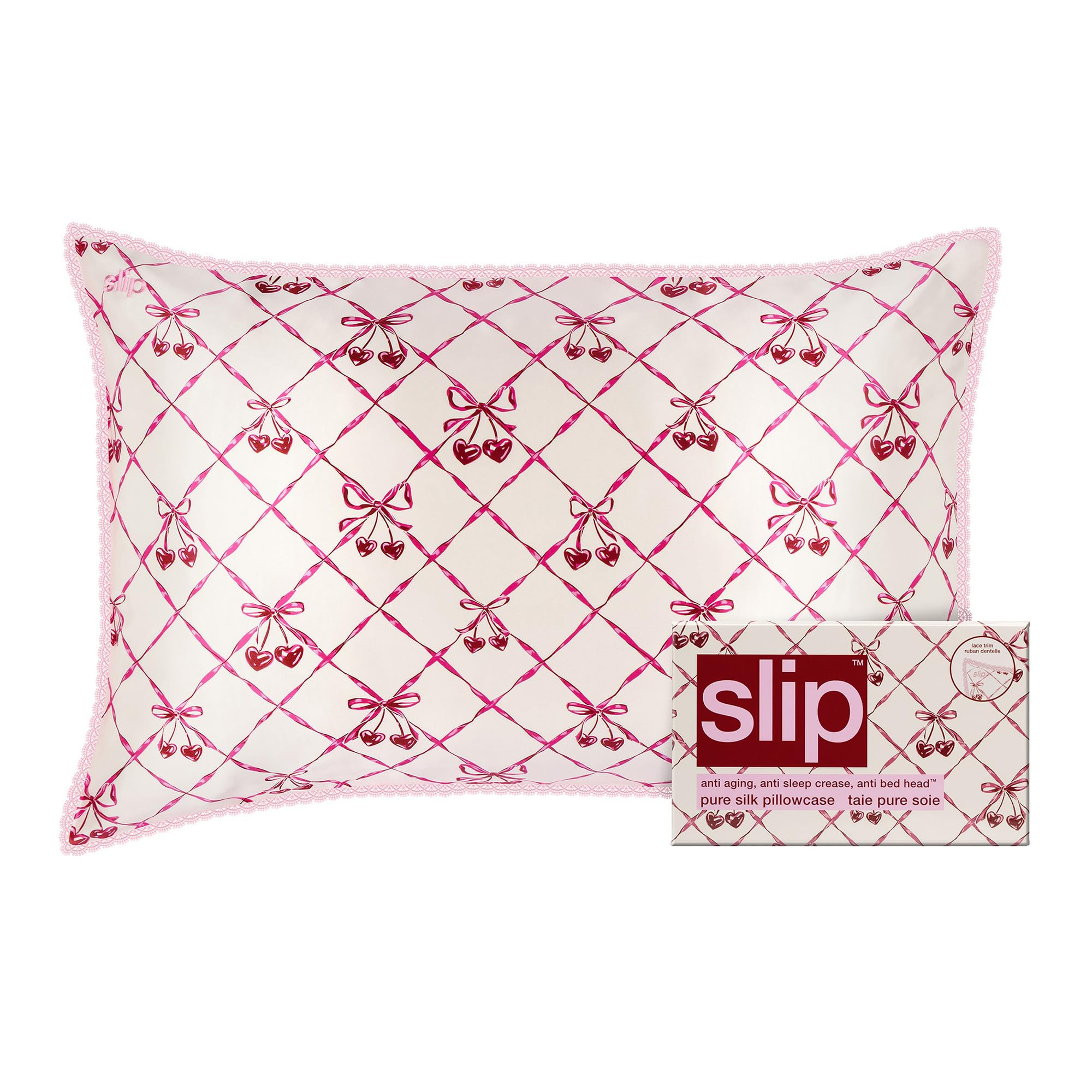 slip Queen Silk Pillowcase – Sweet Cherry Limited Edition with Lace Trim – 100% Pure Mulberry... | Amazon (US)