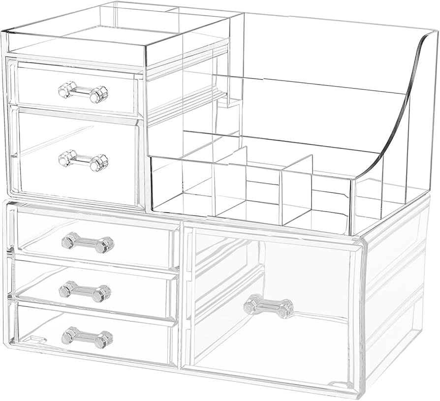 Acrylic Cosmetics Organizer with Stackable Drawers - For Vanity, Bathroom Counter, Lipsticks, Bru... | Amazon (US)