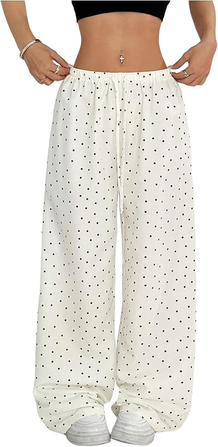 Floerns Women's Drawstring Waist Leopard Print Trousers Tie Front Wide Leg Pants | Amazon (US)