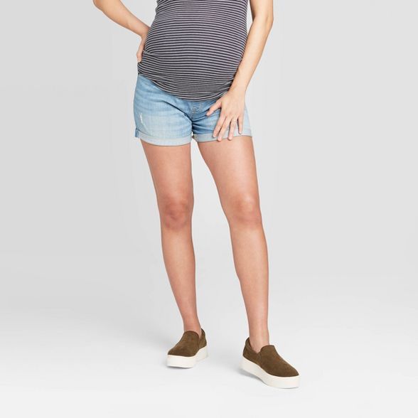 Maternity Crossover Panel Midi Jean Shorts - Isabel Maternity by Ingrid & Isabel™ Blue | Target